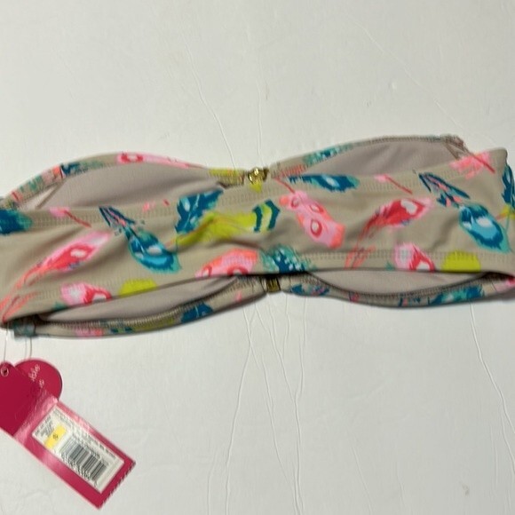 XHILARATION Size Small Swim Bikini Top Tan Pink Blue Feathers Removable Pads NWT - Picture 7 of 10